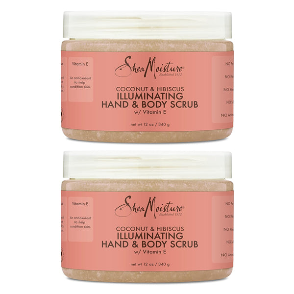 Two jars of Shea Moisture 2 Pack Body Scrub for Dull Skin Coconut & Hibiscus, 12oz each, are stacked vertically against a white background.